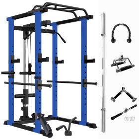 Blue Multi-functional Power Cage, Home Adjustable Pullup Squat Rack 1000Lbs Capacity Comprehensive Fitness Barbell Rack Olympic Bar Blue Multi-functional Power Cage, Home Adjustable Pullup Squat Rack 1000Lbs Capacity Comprehensive Fitness Barbell Rack Olympic Bar